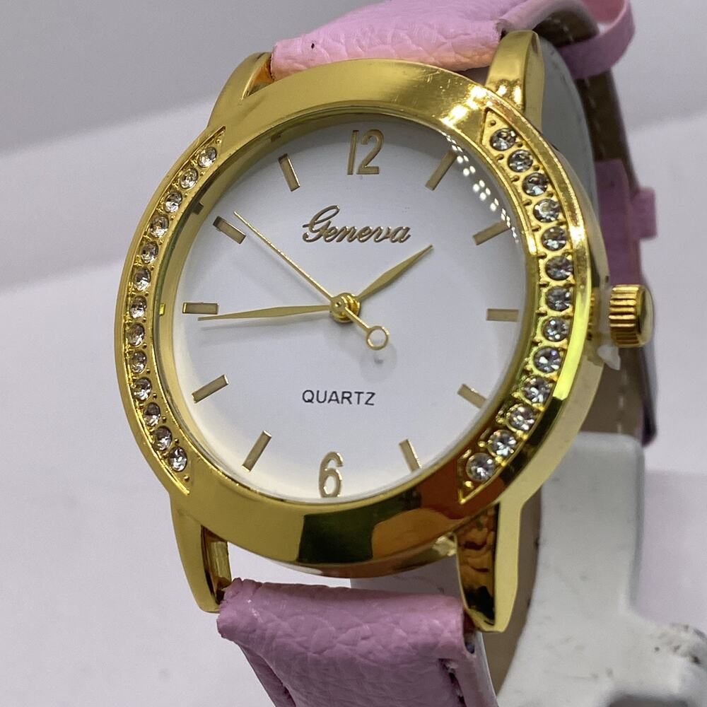 Geneva Womens Rhinestone Colorful Leather Quartz Fashion Watch New Battery Works